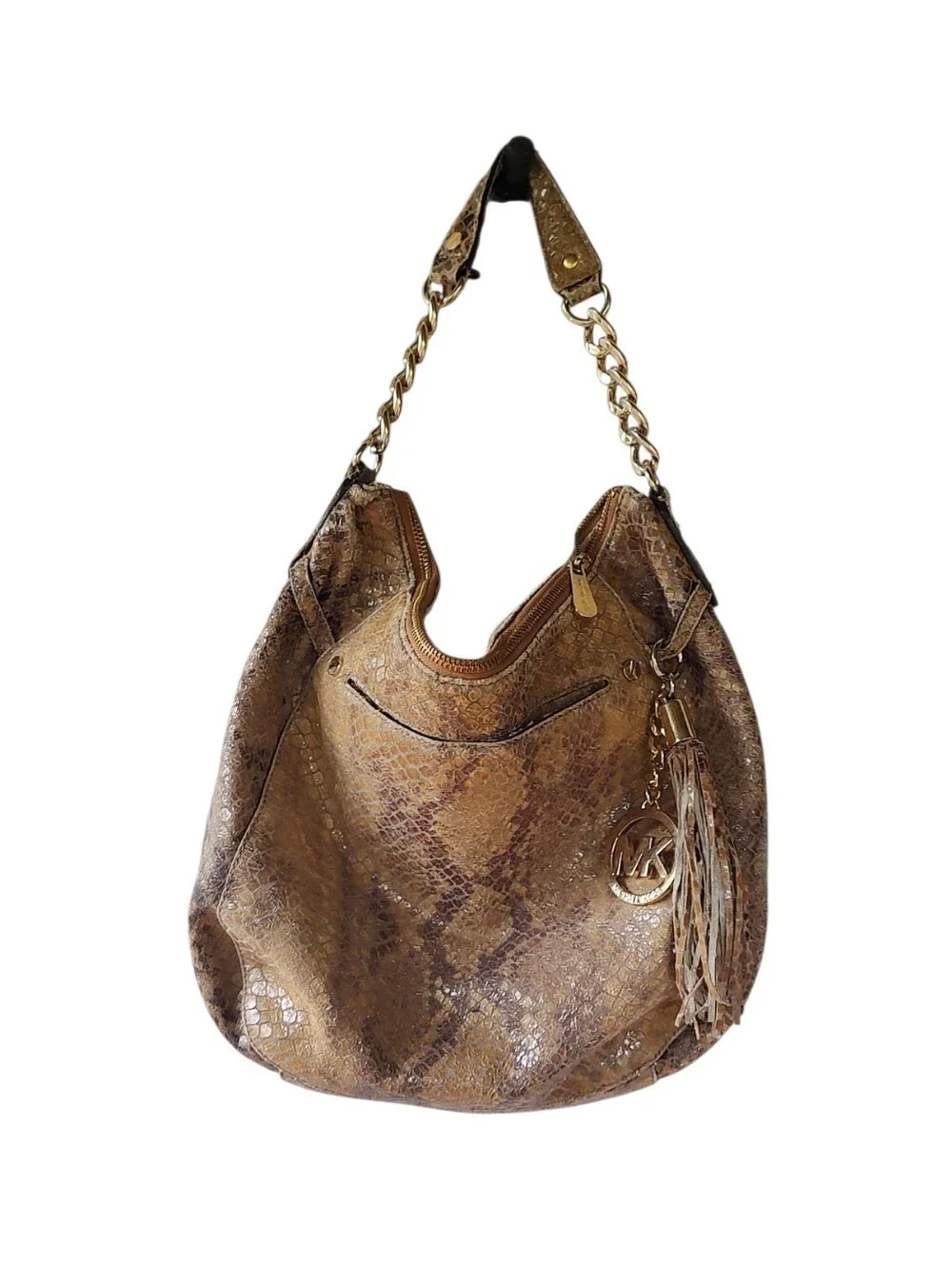 Michael Kors Brown Snake-Print Leather Hobo Bag
